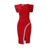 D380 Cross border Women's 2023 Summer New Short sleeved Bag Hip Tight Style Tong Le Fork Bright Edge Foreign Trade Dress