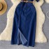 Light luxury socialite style high-end Polo collar denim dress, women's summer slit waistband design, niche temperament long skirt