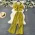 Holiday set for women 2023 new sweet ruffled edge off shoulder suspender chiffon shirt with drooping pleated wide leg pants