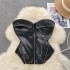 Retro motorcycle style pure desire spicy girl strapless vest women's autumn zipper short design sense niche exquisite top trend