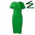 D504 Cross border women's clothing 2024 summer new short sleeved V-neck waist cinched solid color OL Tongle pencil skirt African dress