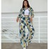 European and American spot 2024 new fashionable printed plus size loose top, high waist wide leg pants, women's casual set