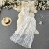 Summer lace sexy cross suspender irregular top+mid length mesh chiffon skirt two-piece set