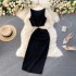 High Cold Queen Internet Celebrity Set Solid Color Round Neck Tank Top Short Top High Waist Bag Hip Middle Long Dress Two Piece Set for Women