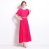 French elegance 2024 summer new high-end design sense pleated long skirt with waist cinching and large swing chiffon dress for women