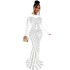 C6198 AliExpress Amazon European and American Fashion Women's Solid Color Mesh Perspective Hot Diamond Long Sleeve Long Skirt Dress