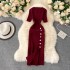 2020 popular women's clothing new Korean version simple solid color breasted slim fit short sleeved knitted slit hip hugging dress