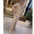 European and American foreign trade women's clothing 2024 autumn new fashion stand up collar loose top high waisted flared pants pleated two-piece set