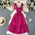 Summer new retro niche design dress for women with slim fit and waist cinching straps, high-end feel, large swing suspender dress