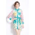 Real time stock | 2024 spring/summer new retro fresh floral color blocked long sleeved waist cinching short shirt dress