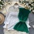 Autumn style youthful layering two-piece set with women's design sense, nail bead split knitted vest+long sleeved shirt