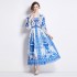 2024 V-neck printed chiffon print dress