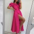 Independent cross-border European and American women's clothing 2024 autumn new item solid color temperament high waist mid length shirt dress