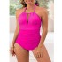 2024 new European and American foreign trade one-piece swimming women's deep V sexy backless tight bikini