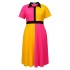 AM040421 personalized color blocking pleated skirt, plus size elegant style banquet party comfortable A-line dress