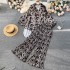 European and American fashion personalized printed suit women's lazy irregular lantern sleeve shirt+pleated wide leg pants two-piece set