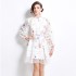 Real time spot 2024 autumn shirt collar custom lace French lantern long sleeved printed dress