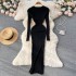 Autumn and winter new long sleeved round neck sexy slim fit dress, women's waist cinched tight temperament, hip hugging skirt, base long skirt