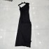 Summer sloping shoulder suspender waist cinching temperament, little woman dark style bag body slimming dress A1 # 8180