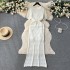 Korean chic niche retro hollow hook flower knitted suit for women, slim fit and slimming temperament, including buttocks and fish tail dress