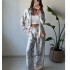 European and American Cross border Women's Set 2024 New Spring/Summer Fashion Positioning Printed Long Sleeve Top Wide Leg Pants Two Piece Set