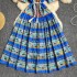 Palace retro elegant dress, socialite's high-end feeling, European and American bubble sleeves, waist cinching slimming printed holiday long dress