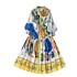 New Queen's Style Fake Niche Style Lantern Long Sleeve Strap Graffiti Printed Stand up Collar Long Dress for Women