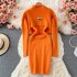 Autumn and winter Korean version stand up collar short sweater top, slim fit elastic vest skirt, knitted dress two-piece set for women 680g