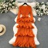 High end banquet dress, high-end light luxury, niche ruffle edge cake skirt, heavy-duty pleated slim fit long dress