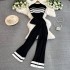 Fashion suit women's Korean version sleeveless slim knit top two-piece set casual high waist slimming straight leg wide leg pants