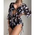 2023 New European and American Amazon Cross border Three piece Bikini Beach Sunscreen Printed Hoodie Swimsuit Women