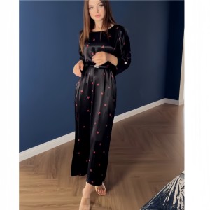 European and American Amazon women's clothing 2024 autumn elegant style loose waistband floral print satin dress long skirt