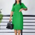 D504 Cross border women's clothing 2024 summer new short sleeved V-neck waist cinched solid color OL Tongle pencil skirt African dress