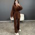 European and American spot women's suit 2024 new fashion bubble long sleeved loose lace up shirt straight leg casual pants two pieces