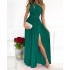 2024 new Amazon European and American women's foreign trade slanted shoulder long dress with sleeveless and sexy high waist slit dress temperament