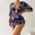 2023 New European and American Amazon Cross border Three piece Bikini Beach Sunscreen Printed Hoodie Swimsuit Women