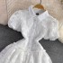 2023 Summer Retro Style Super Fairy Collar Single breasted White Embroidered Bubble Sleeves A-line Cake Dress for Women