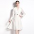 Real time spot new socialite style hollow out embroidery pleated single row slim fit dress