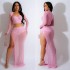 C6861 Cross border AliExpress Amazon Europe and America Fashion Women's Wear Solid Color Mesh Hot Diamond Long Sleeve Long Skirt Two Piece Set