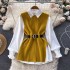 Light luxury socialite set women's loose long sleeved white shirt top+split knit vest vest vest two-piece set 0.4kg