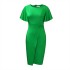 D311 Foreign Trade Women's Clothing 2024 Summer New Style Solid Color High Waist Temperament Commuter Lotus Sleeve Office European and American Dress