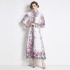 Real time spot new retro temperament single breasted lapel long sleeved dress long skirt