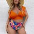 2022 New Cross border European and American Fat Granny Large Size Split Bikini with ruffle edge print high waisted swimsuit for women