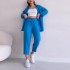 Spot European and American women's set 2023 autumn loose casual fashion long sleeved shirt with tie up cropped pants two-piece set