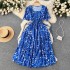 Summer vacation style retro niche design printed dress with women's waist cinched and wide swing A-line fairy long skirt