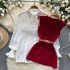 Autumn style youthful layering two-piece set with women's design sense, nail bead split knitted vest+long sleeved shirt