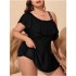 European and American cross-border new plus fat plus size swimsuit, female sexy sloping shoulder ruffle edge slimming skirt style split swimsuit