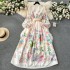 French court style dress, women's sweet lace lace lace V-neck buckle slim fit long design, printed dress