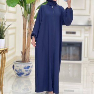 Spot Middle East Dubai 2024 Solid Color Abaya Prayer Headscarf Robe Clothing Zipper Women's Long Dress