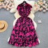 French sweet and gentle style V-neck floral chiffon dress, women's summer waist cinching temperament, slimming vacation style fairy dress